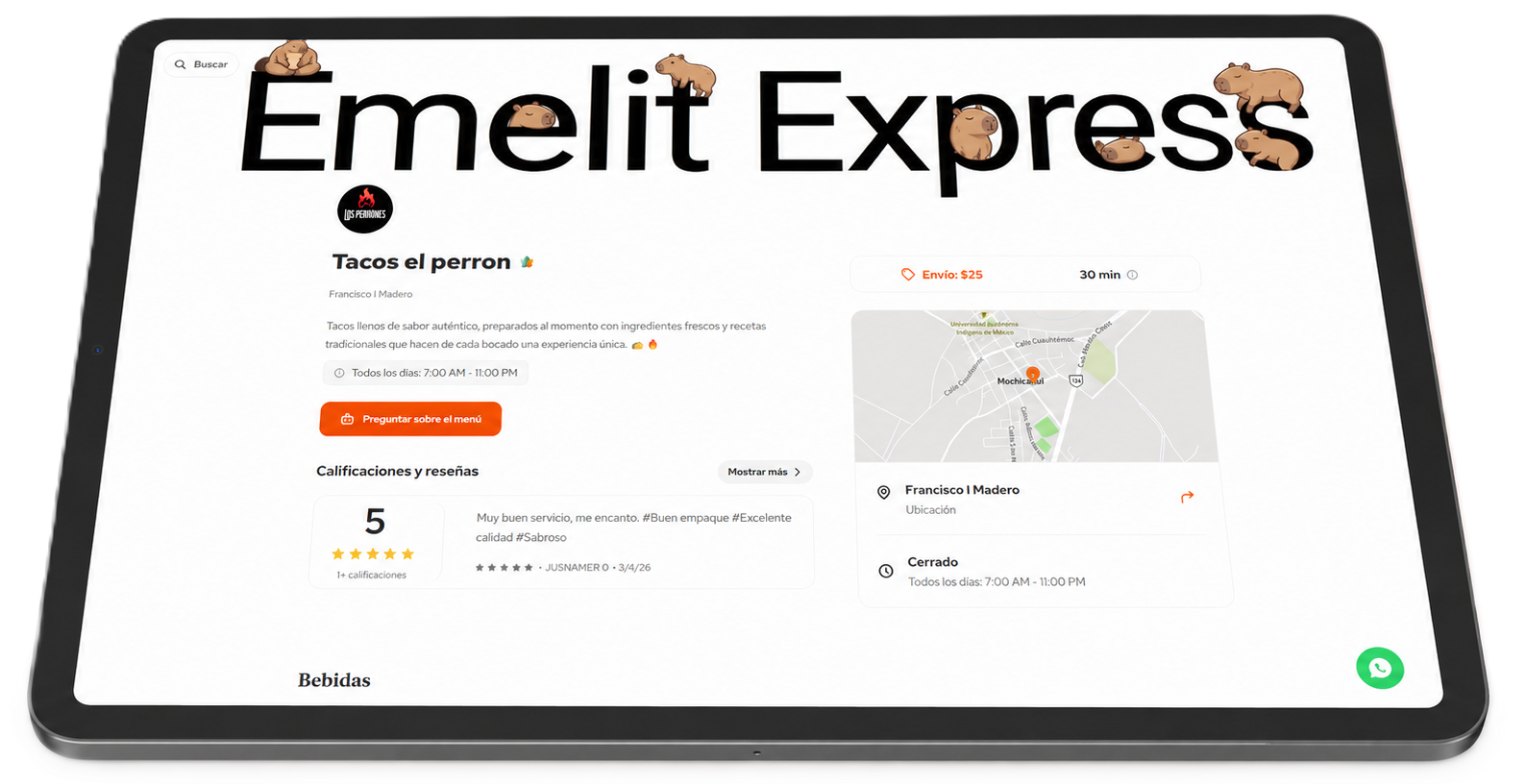 Menú digital de Tacos el Perrón en una tablet